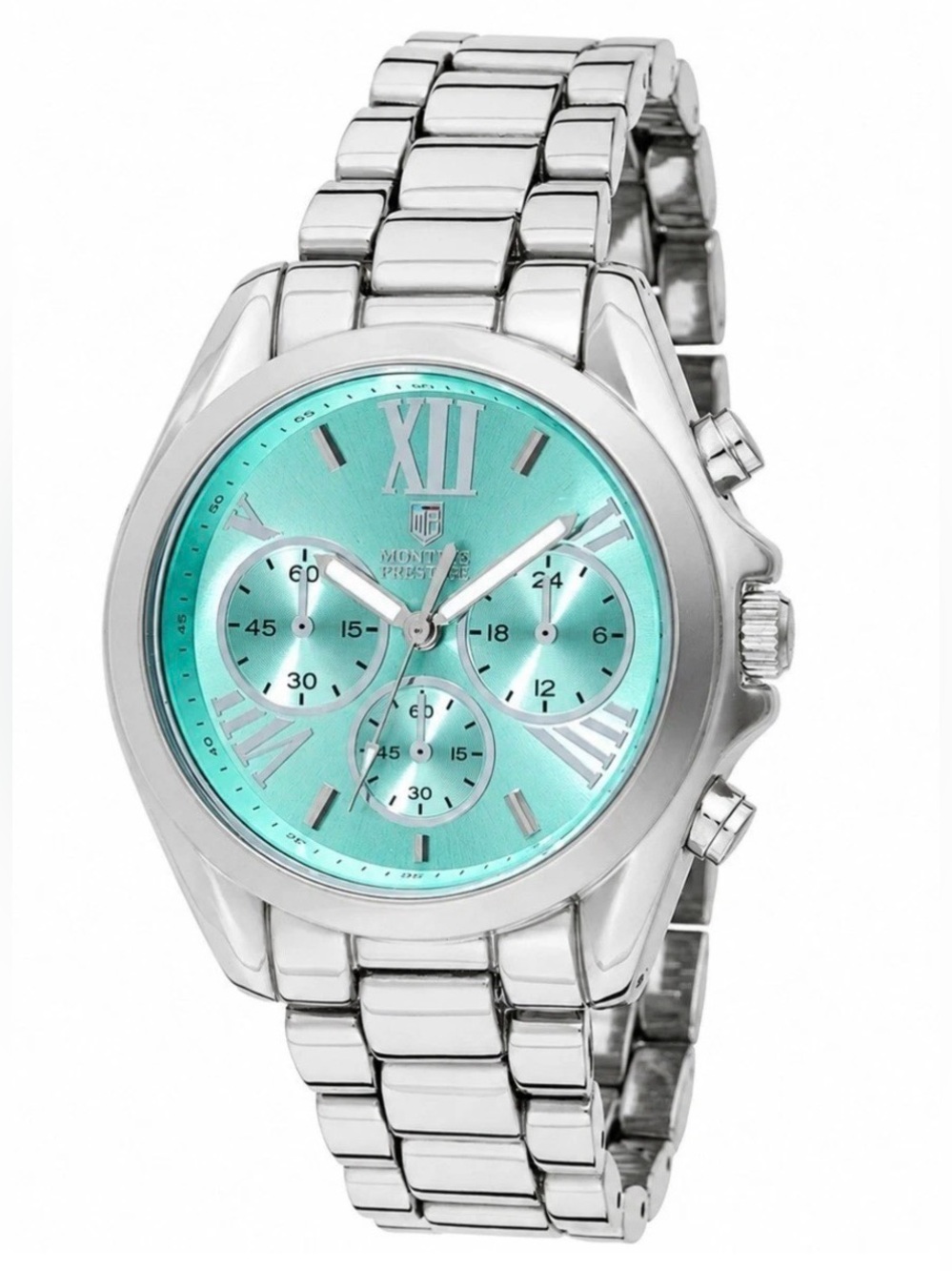 Women's Silver Bracelet Watch with Aqua Dial